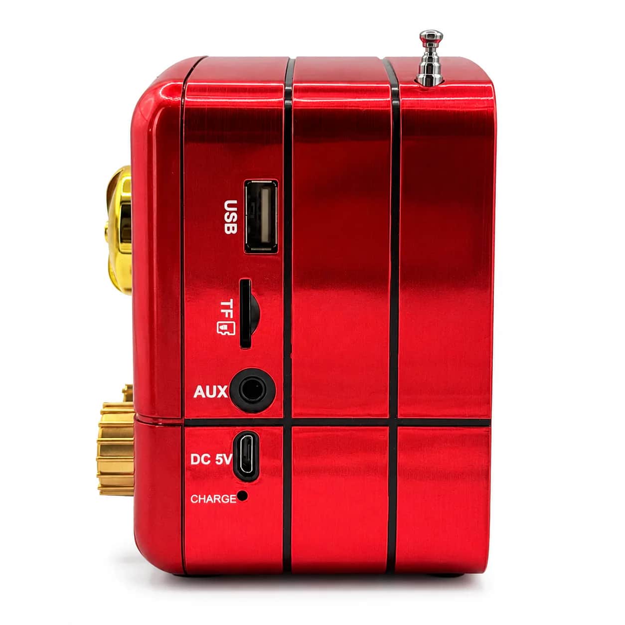 Side view of the Nuka-Cola Radio showing the retro radio body and hand-finished exterior