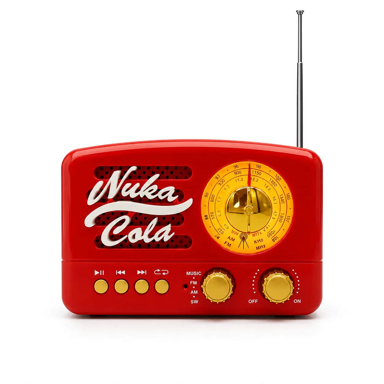 Nuka-Cola Radio product photo showing the red Fallout-inspired retro Bluetooth radio