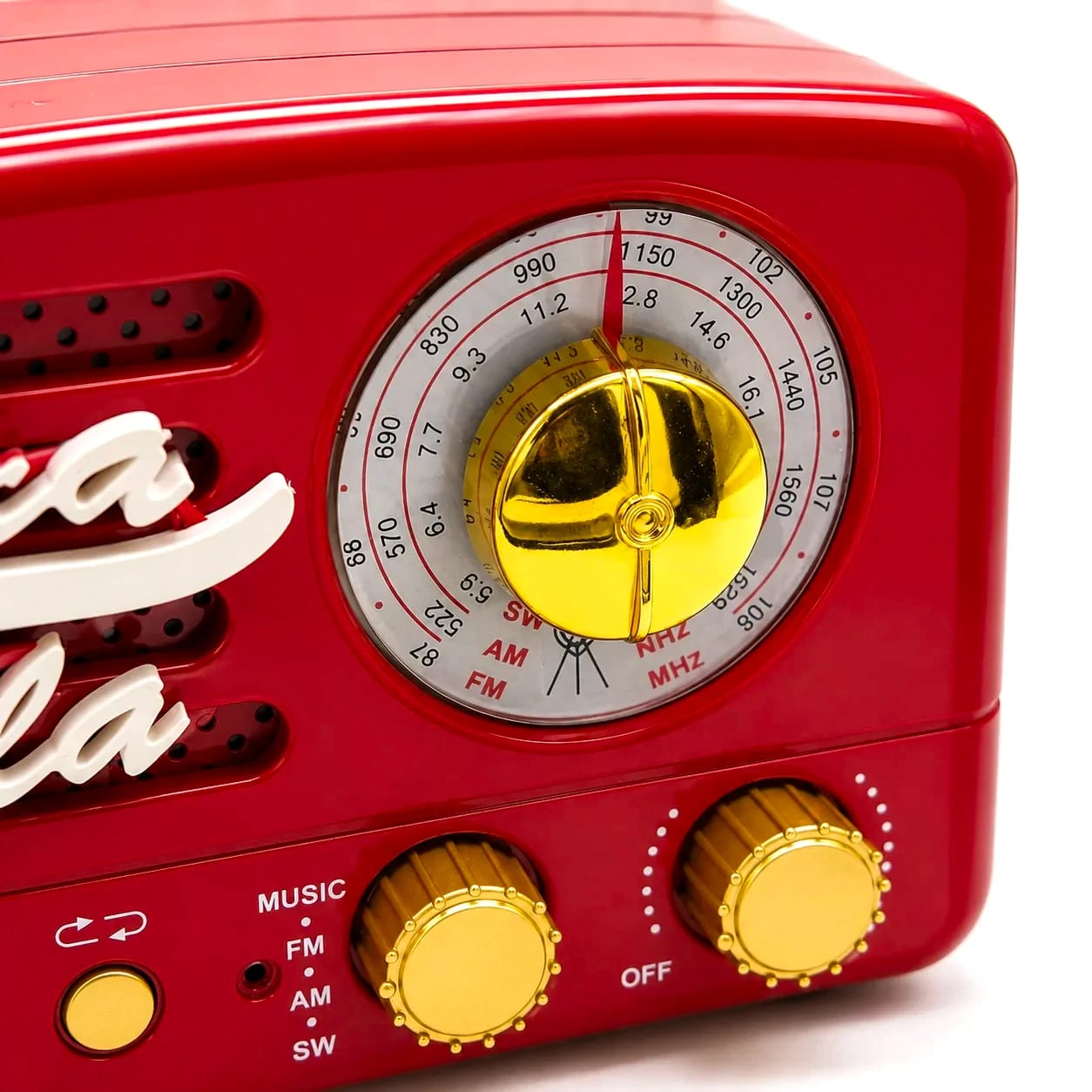Close-up of the Nuka-Cola Radio tuning dial and front control panel